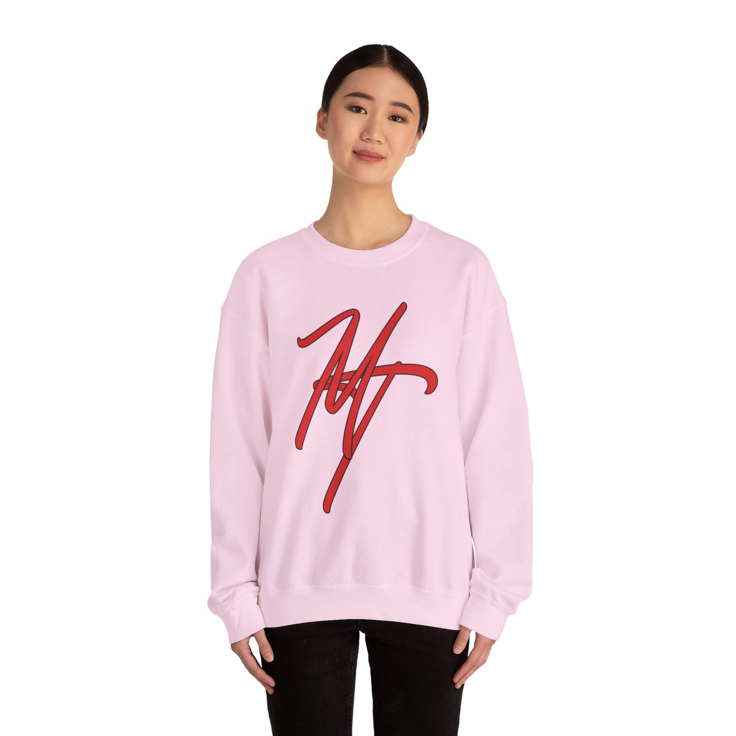Stylish Unisex Heavy Blend Crewneck Sweatshirt with Bold Red Design