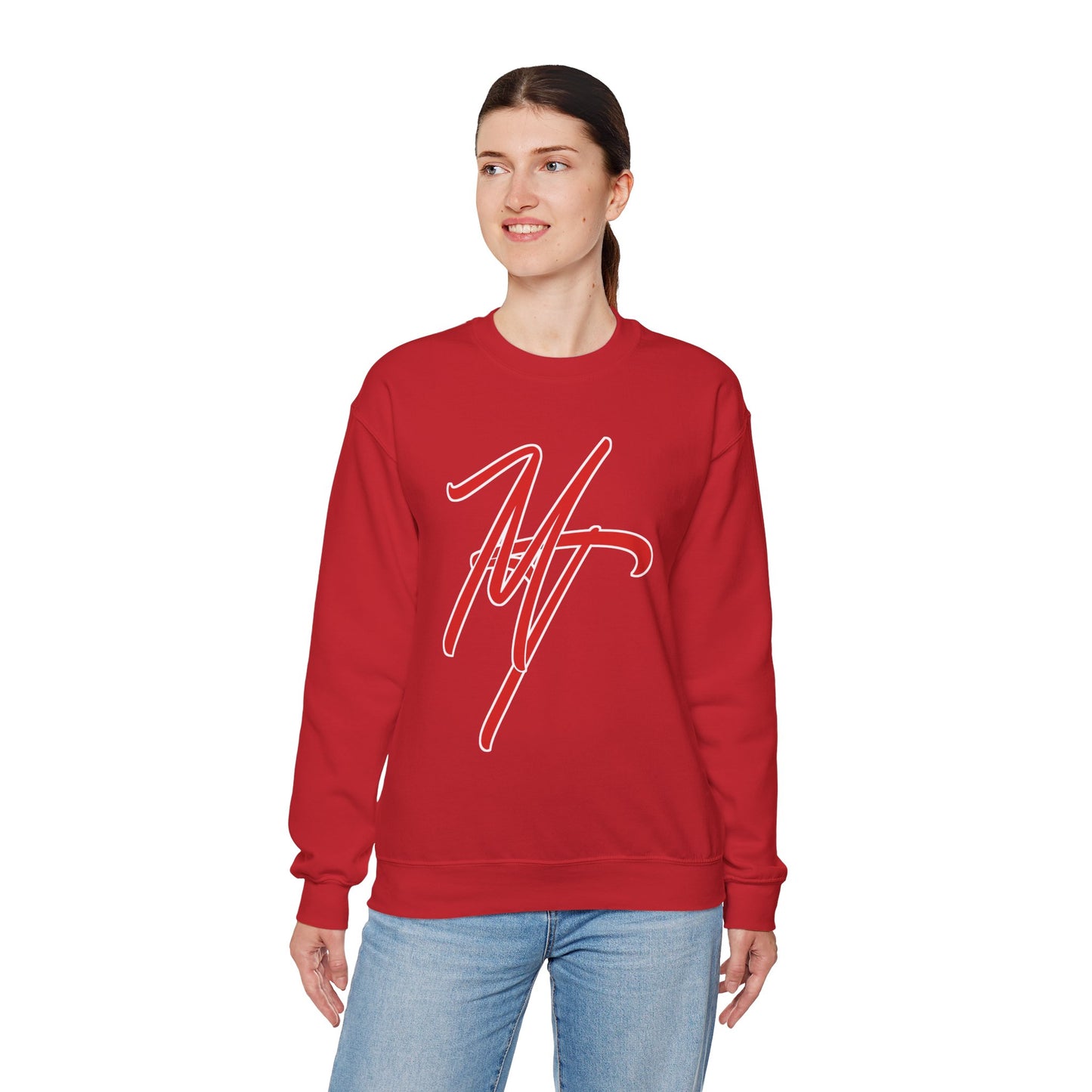 Stylish Unisex Heavy Blend Crewneck Sweatshirt with Bold Red Design