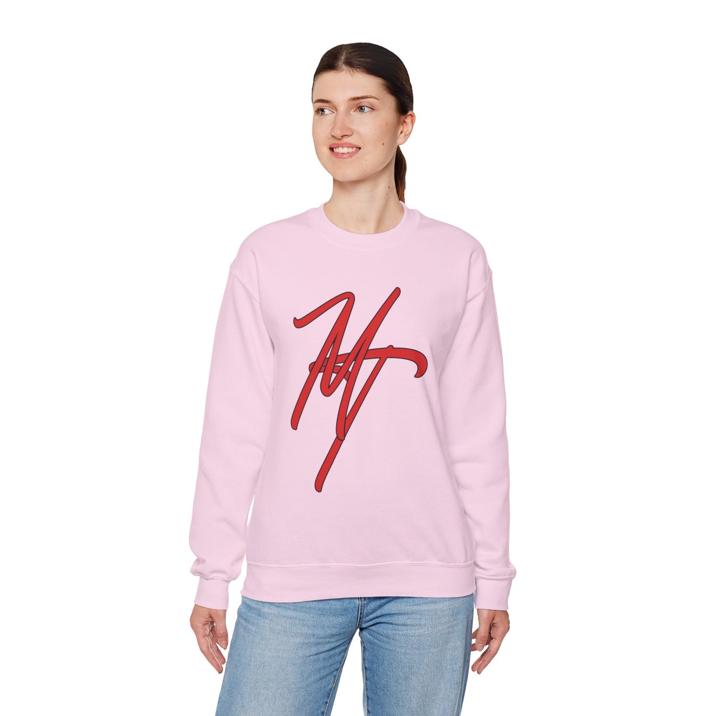 Stylish Unisex Heavy Blend Crewneck Sweatshirt with Bold Red Design