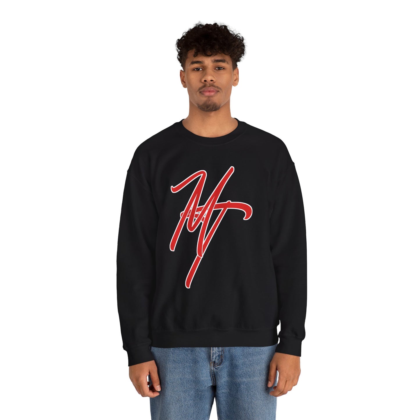 Stylish Unisex Heavy Blend Crewneck Sweatshirt with Bold Red Design