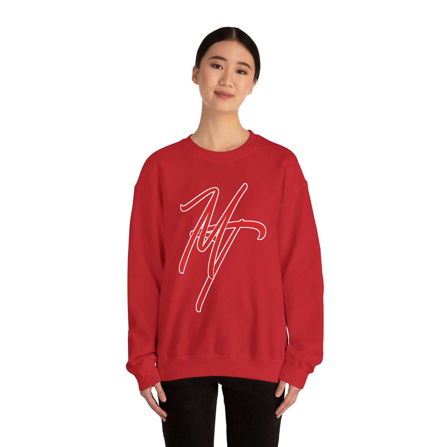Stylish Unisex Heavy Blend Crewneck Sweatshirt with Bold Red Design