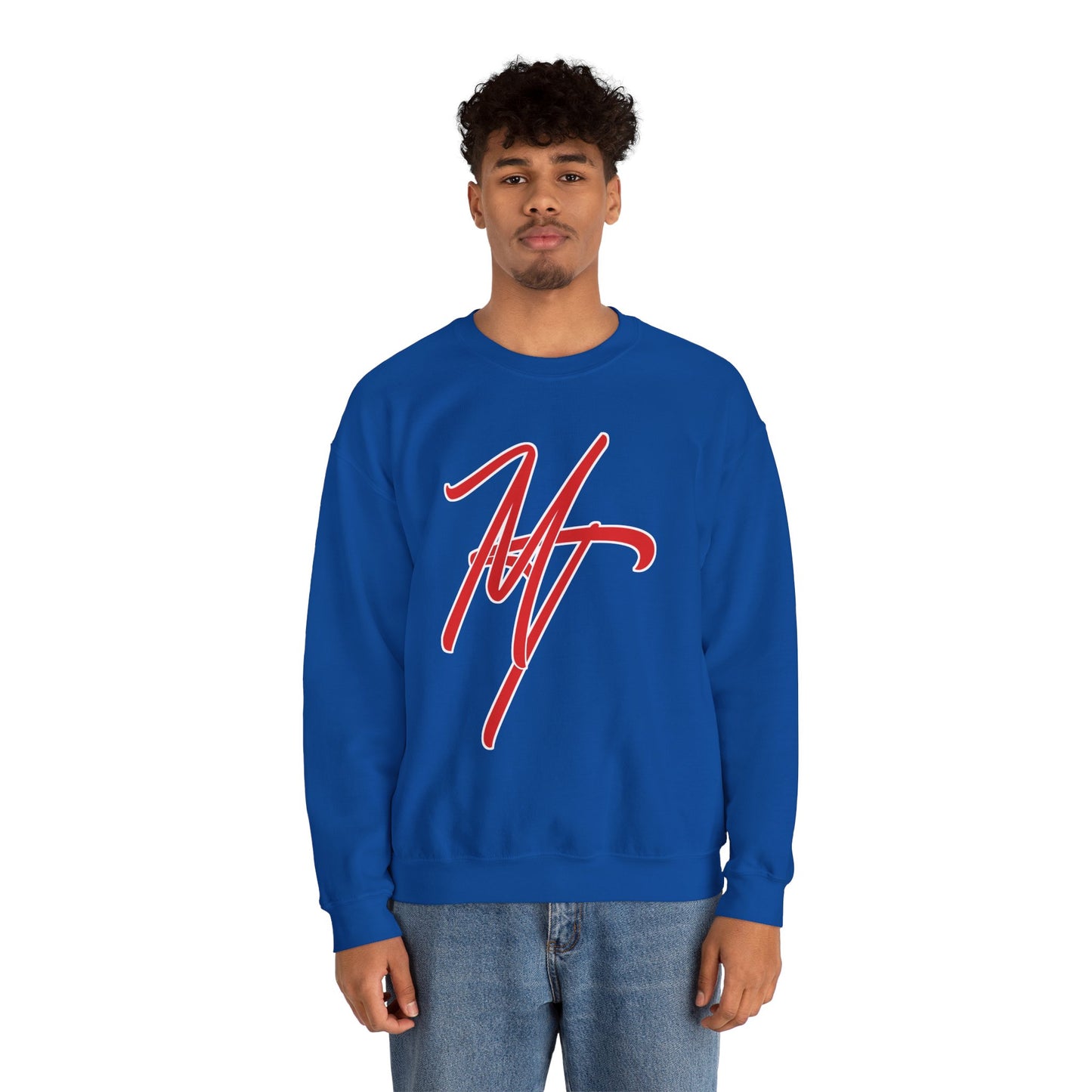 Stylish Unisex Heavy Blend Crewneck Sweatshirt with Bold Red Design