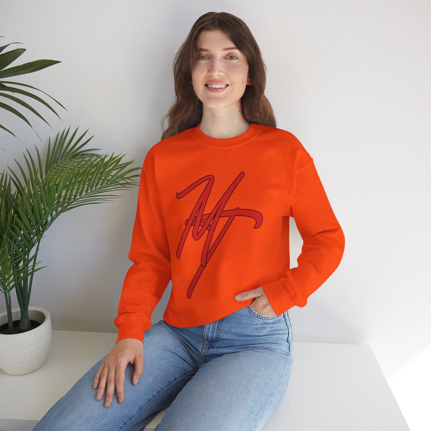 Stylish Unisex Heavy Blend Crewneck Sweatshirt with Bold Red Design