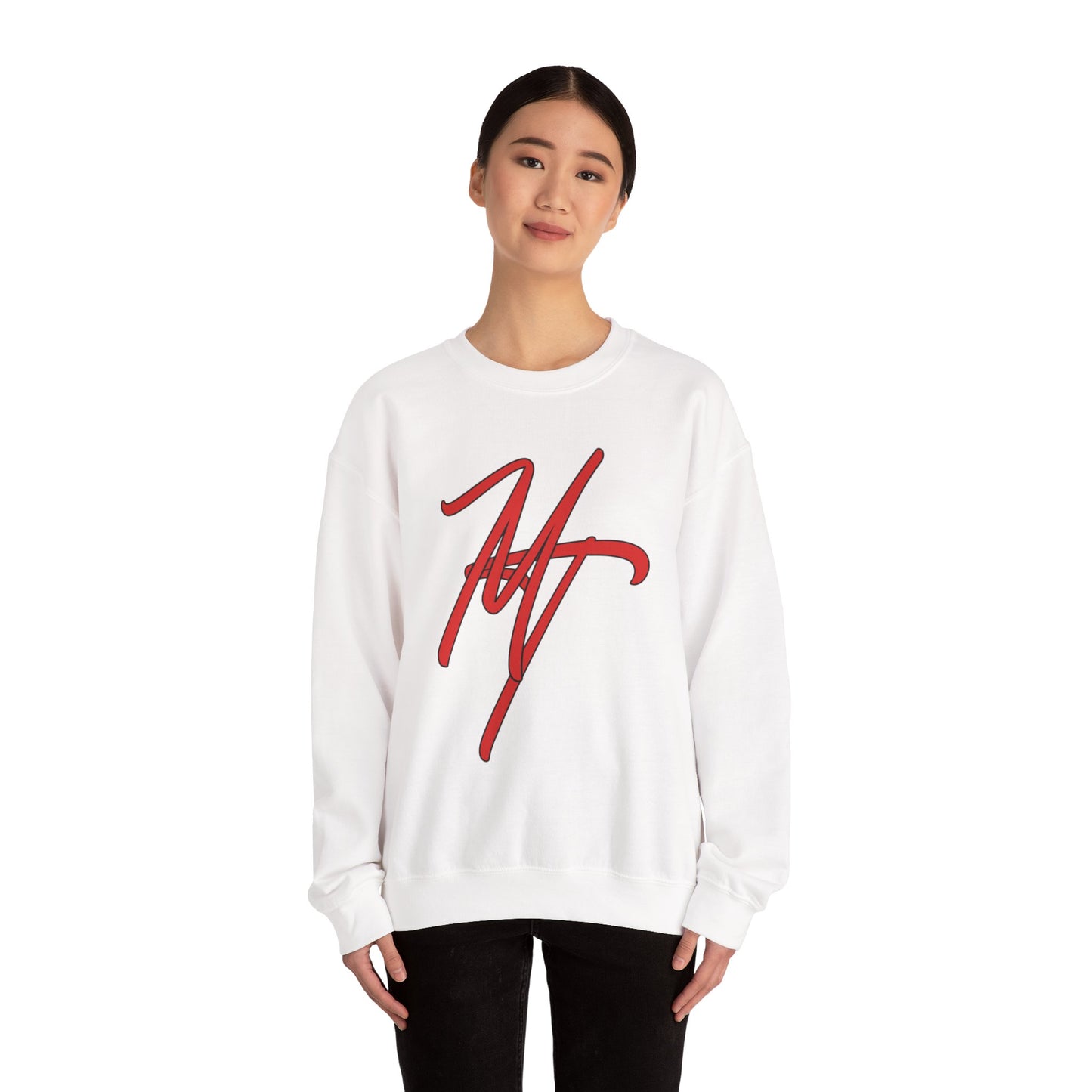 Stylish Unisex Heavy Blend Crewneck Sweatshirt with Bold Red Design