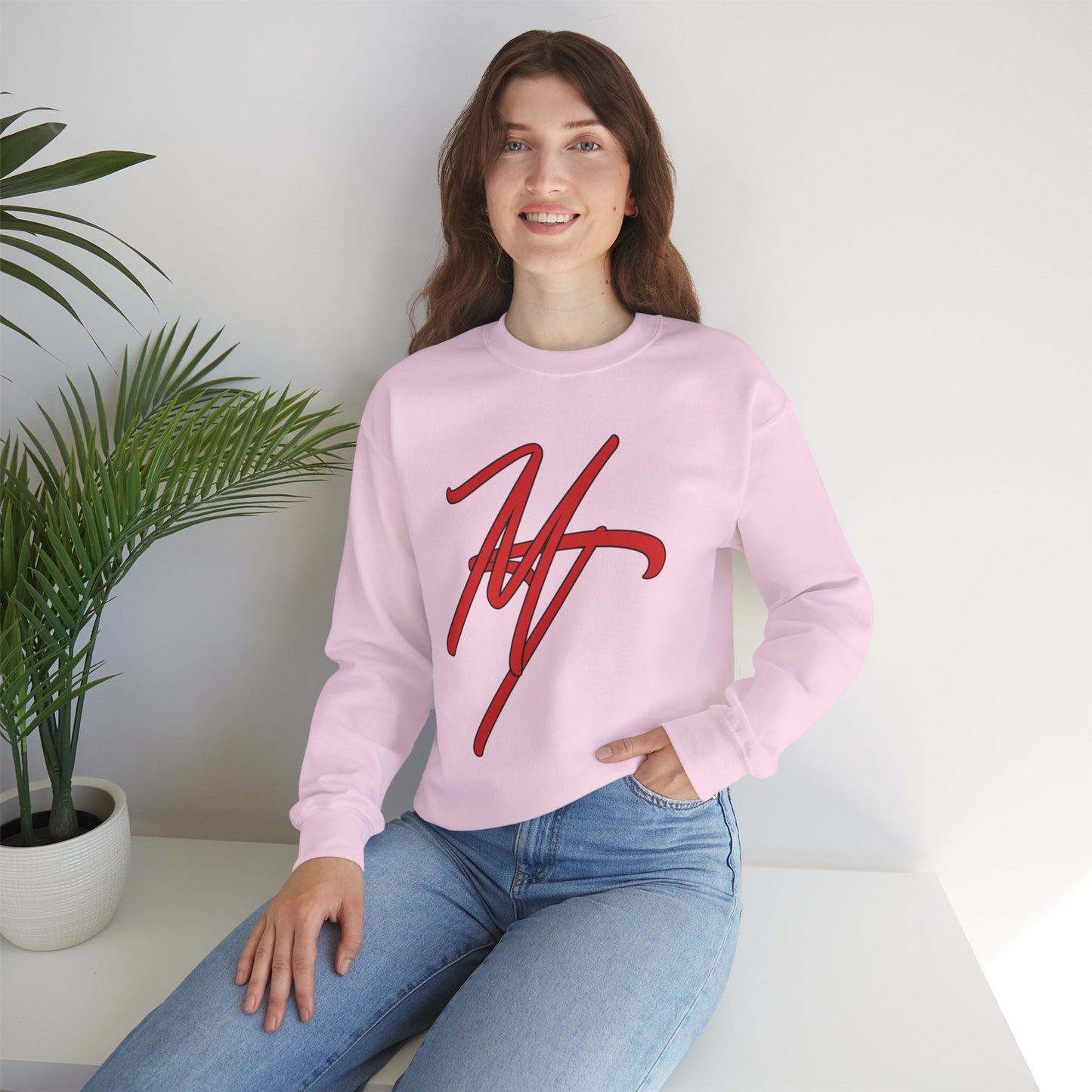 Stylish Unisex Heavy Blend Crewneck Sweatshirt with Bold Red Design
