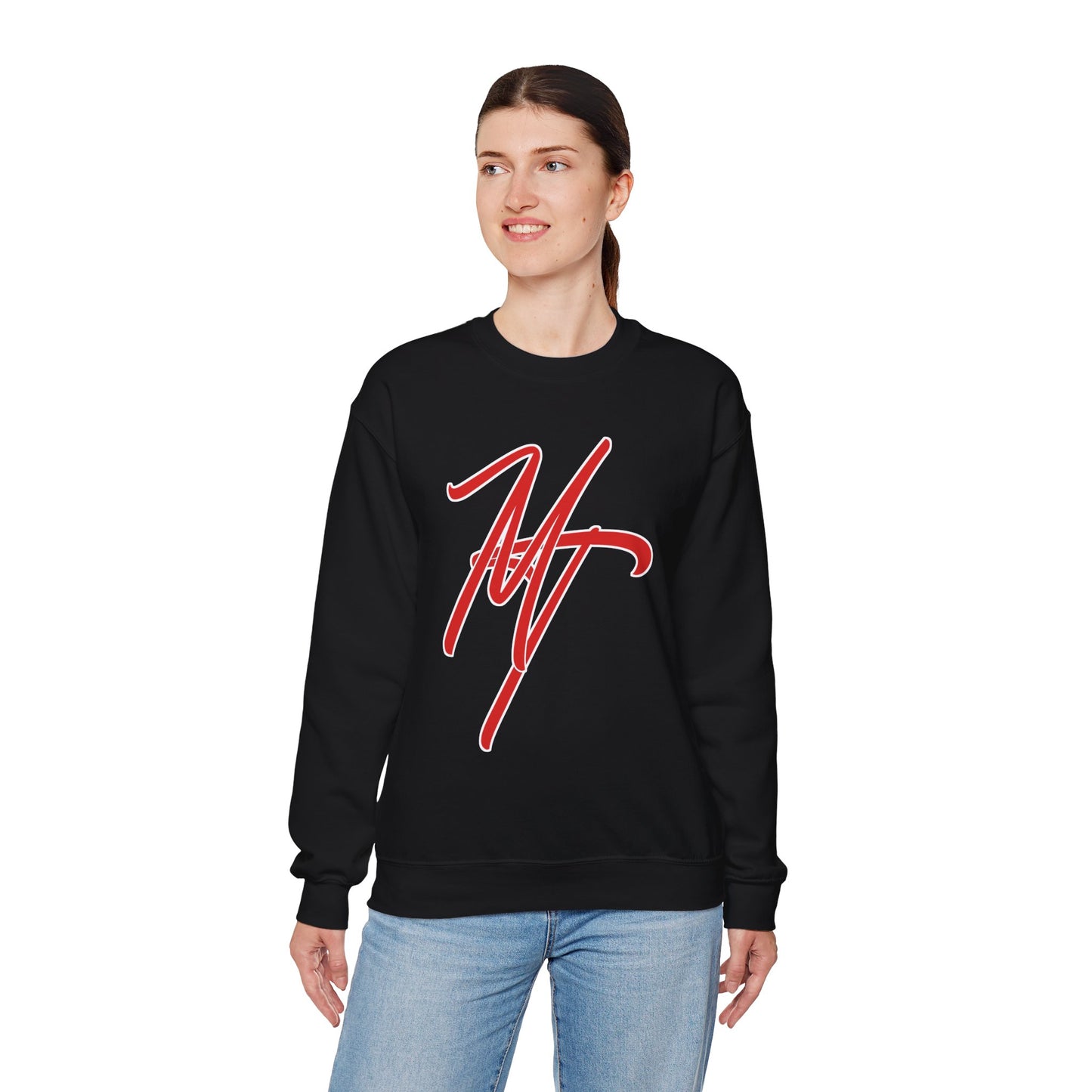 Stylish Unisex Heavy Blend Crewneck Sweatshirt with Bold Red Design