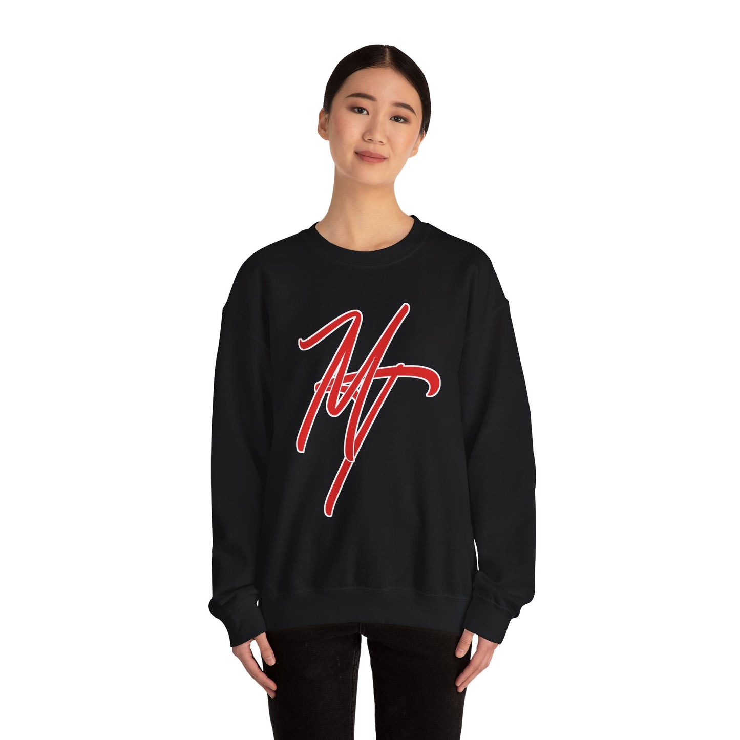 Stylish Unisex Heavy Blend Crewneck Sweatshirt with Bold Red Design
