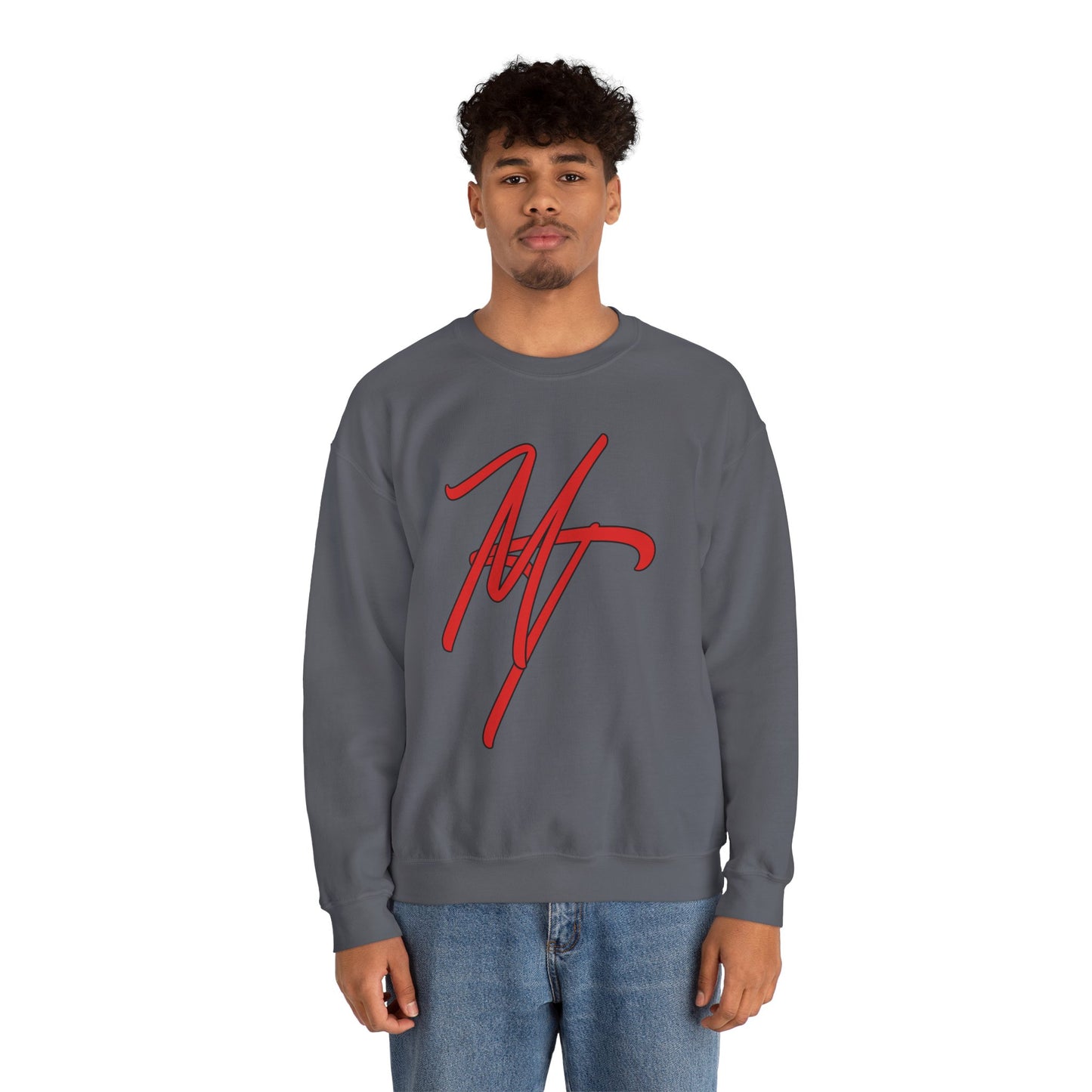 Stylish Unisex Heavy Blend Crewneck Sweatshirt with Bold Red Design