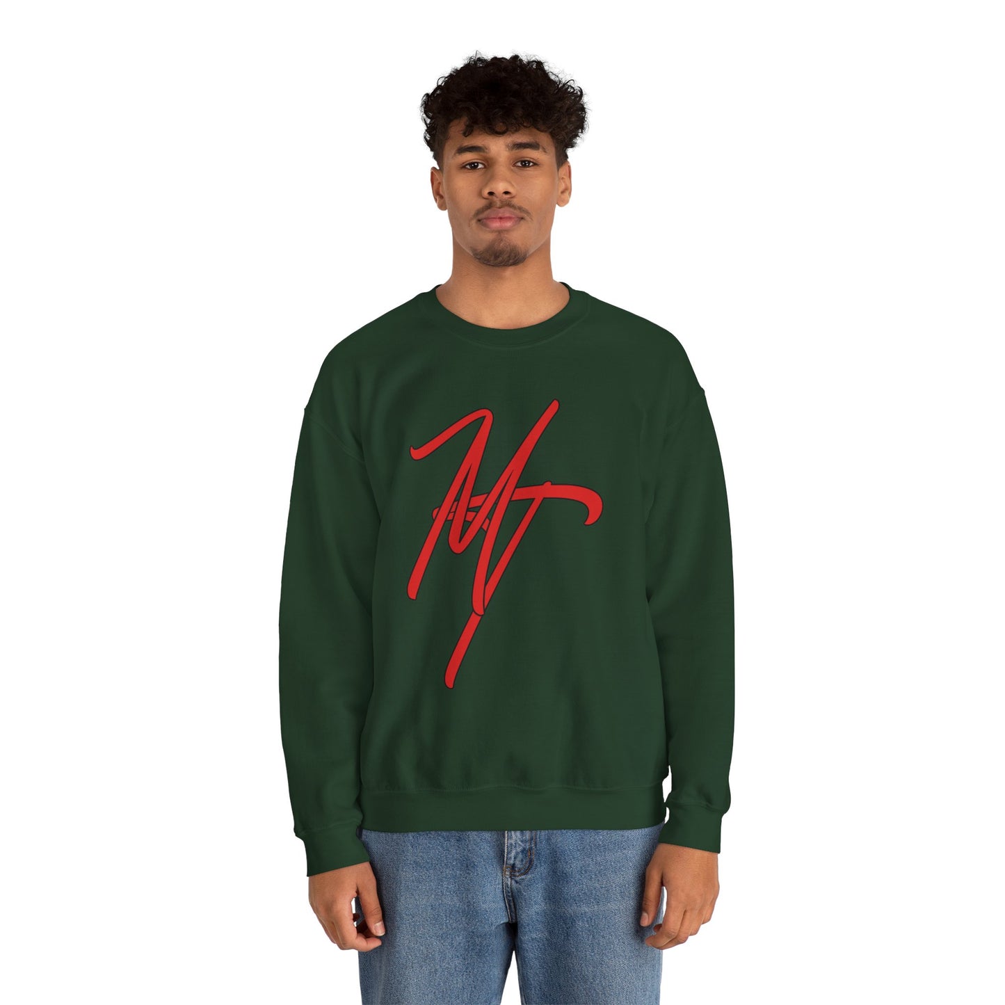 Stylish Unisex Heavy Blend Crewneck Sweatshirt with Bold Red Design