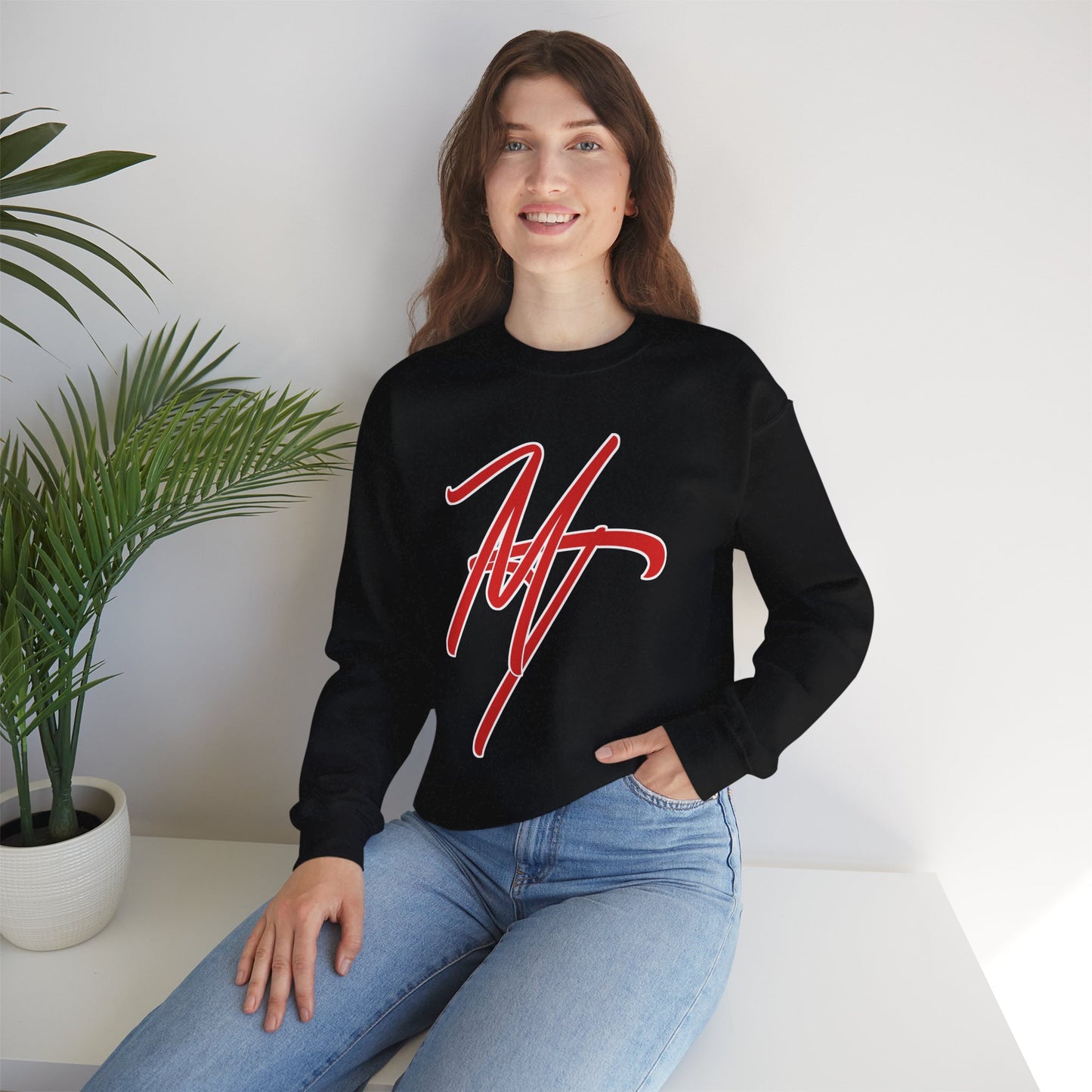 Stylish Unisex Heavy Blend Crewneck Sweatshirt with Bold Red Design