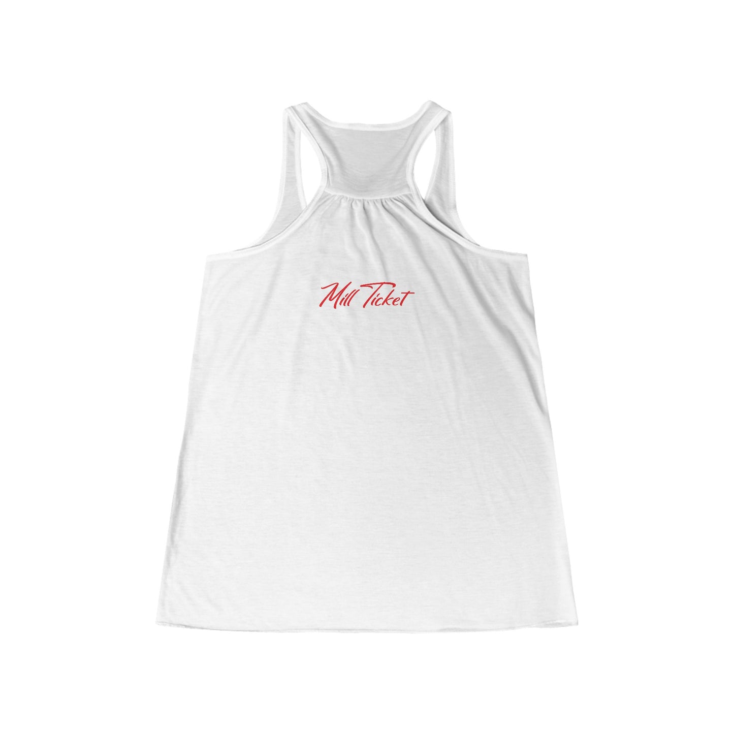 Stylish Women's Flowy Racerback Tank - "Mill Ticket" Design